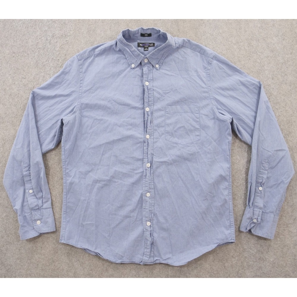 J Crew Shirt Mens Large Blue Button Plaid Down Long Sleeved Mercantile Slim